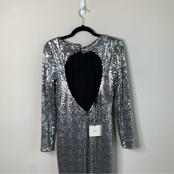 Tadashi Shoji Sho silver sequin long sleeves maxi gown size medium wedding guest - Picture 9 of 11